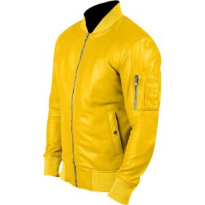 Zafy Leather Bomber Jacket For Men Real Sheepskin Yellow Cafe Racer Motorcycle Jacket - Image 2