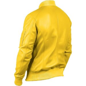 Zafy Leather Bomber Jacket For Men Real Sheepskin Yellow Cafe Racer Motorcycle Jacket - Image 4