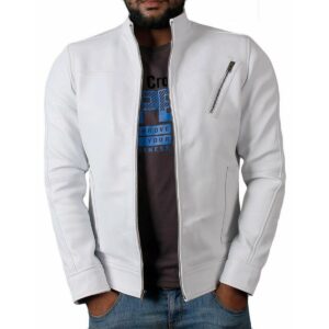 Zafy Leather Men's White Leather Jacket Biker Motorcycle Genuine Lambskin Coat Jacket - Image 1