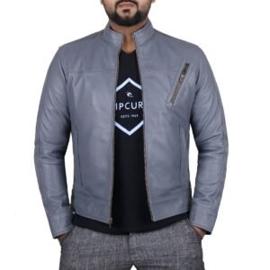 Zafy Leather Men's Leather Jacket Biker Motorcycle Genuine Gray Lambskin Jacket - Image 1