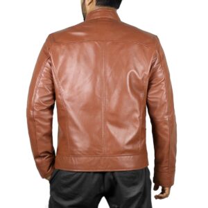 Zafy Leather Jacket Men's Tan Real Sheepskin Biker Cafe Racer Coat Jacket - Image 2