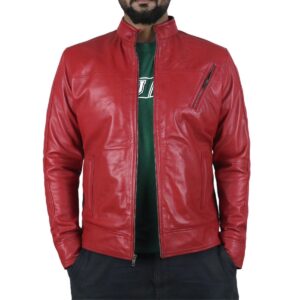 Zafy Leather Red Leather Jacket For Men 100% Real Leather Biker Racer Jacket - Image 1