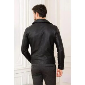 Zafy Leather Black Leather Jacket For Men Pure Sheepskin Slim Fit Biker Racer Jacket - Image 5