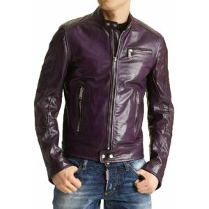 Zafy Men's Purple Authentic Lambskin Leather Motorcycle Stylish Biker Coat Jacket - Image 1