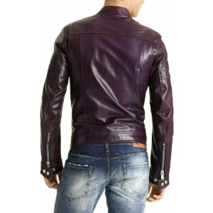 Zafy Men's Purple Authentic Lambskin Leather Motorcycle Stylish Biker Coat Jacket - Image 2
