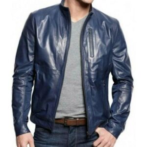 Zafy Men's Navy Blue Lambskin Leather Motorcycle Biker Stylish Jacket - Image 1