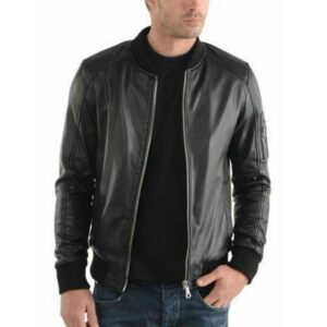 Zafy Leather Mens Black Leather Bomber Jacket 100% Real Leather Jacket For Men - Image 1