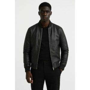 Zafy Leather Mens Black Leather Bomber Jacket Genuine Leather Jacket For Men - Image 1