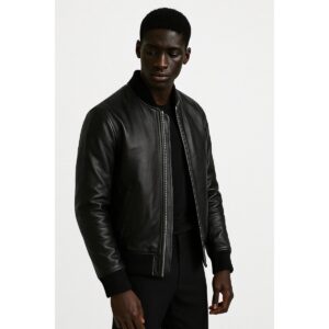 Zafy Leather Mens Black Leather Bomber Jacket Genuine Leather Jacket For Men - Image 2