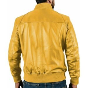 Zafy Leather Bomber Jacket Men Yellow Genuine Lambskin Casual Wear Jacket - Image 2