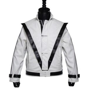 Michael Jackson Thriller MJ White Real Leather Jacket Halloween Costume Cosplay - Image 3