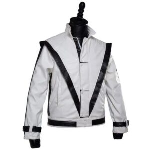 Michael Jackson Thriller MJ White Real Leather Jacket Halloween Costume Cosplay - Image 4
