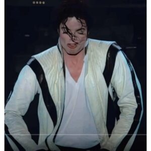 Michael Jackson Thriller MJ White Real Leather Jacket Halloween Costume Cosplay - Image 2