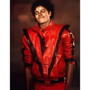 Michael Jackson Thriller MJ Real Leather Jacket Halloween Costume Cosplay Red Jacket - Image 1