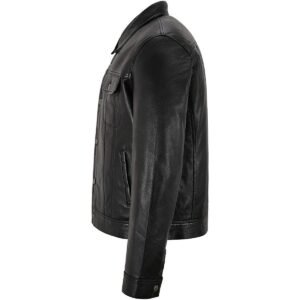 Zafy Leather Men's Black Trucker Jacket 100% Real Leather Classic Biker Jacket - Image 3