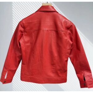 Zafy Men's Genuine Lambskin Leather Trucker Jacket Red Biker Denim Style Jacket - Image 2