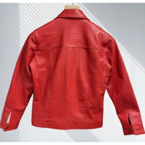 Zafy Men's Genuine Lambskin Leather Trucker Jacket Red Biker Denim Style Jacket - Image 4