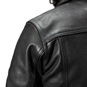 Zafy Leather Men's Soft Black Leather Trucker Jacket American Western Denim Style Jacket - Image 4