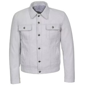Zafy Leather Men's White Trucker Jacket 100% Real Leather Classic Biker Jacket - Image 1