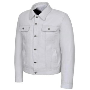 Zafy Leather Men's White Trucker Jacket 100% Real Leather Classic Biker Jacket - Image 2
