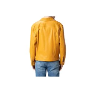 Zafy Leather Yellow Men's Genuine Lambskin Leather Trucker Jacket Biker Denim Style Jacket - Image 2