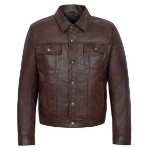 Zafy Leather Men's Brown Trucker Jacket 100% Real Leather Classic Biker Jacket - Image 1