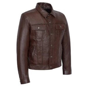 Zafy Leather Men's Brown Trucker Jacket 100% Real Leather Classic Biker Jacket - Image 2