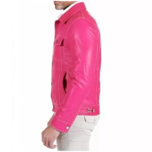 Zafy Leather Men's Hot Pink Trucker Jacket 100% Lambskin Leather Denim Style Jacket - Image 3