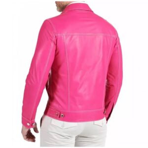 Zafy Leather Men's Hot Pink Trucker Jacket 100% Lambskin Leather Denim Style Jacket - Image 4