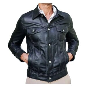 Zafy Leather Men's Black Trucker Jacket 100% Lambskin Leather Denim Style Jacket - Image 2