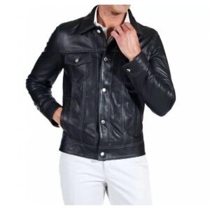 Zafy Leather Men's Black Trucker Jacket 100% Lambskin Leather Denim Style Jacket - Image 5