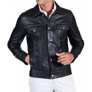 Zafy Leather Men's Black Trucker Jacket 100% Lambskin Leather Denim Style Jacket - Image 6