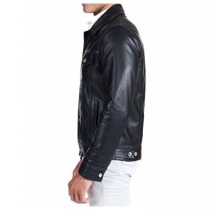 Zafy Leather Men's Black Trucker Jacket 100% Lambskin Leather Denim Style Jacket - Image 7