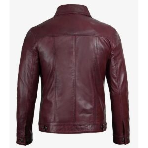 Zafy Leather Men's Genuine Sheepskin Burgundy Trucker Jacket Soft Leather Denim Jacket - Image 5