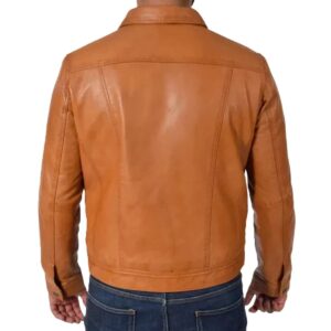 Zafy Leather Men's Tan Trucker Jacket 100% Real Leather Biker Denim Jacket - Image 2