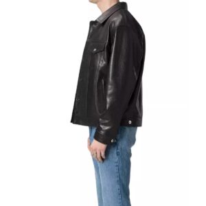Zafy Leather Men's Genuine Lambskin Leather Trucker Jacket Black Biker Denim Style Jacket - Image 2