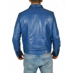 Zafy Leather Men's Real Leather Denim Style Trucker Jacket Soft Lambskin Blue Jacket - Image 3