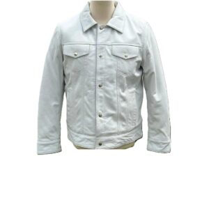 Zafy Leather New Men's White Trucker Jacket Denim Style Real Leather Jacket - Image 1