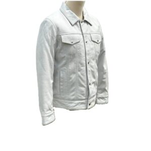 Zafy Leather New Men's White Trucker Jacket Denim Style Real Leather Jacket - Image 2