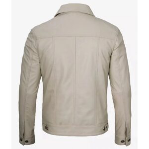Zafy Leather Men's Biker 100% Real Lambskin Beige Leather Trucker Coat Jacket - Image 5
