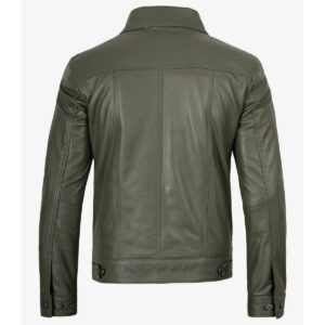 Zafy Leather Men's Olive Green100% Real Lambskin Leather Trucker Denim Style Jacket - Image 5