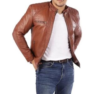 Zafy Cafe Racer Tan Biker Leather Jacket for Men's Real Lambskin Leather Jacket - Image 2