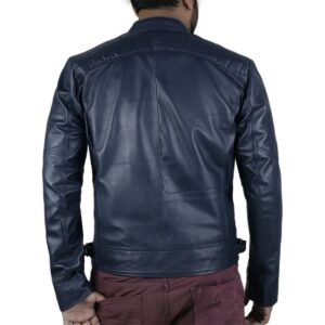 Zafy Men's Jacket Genuine Lambskin Navy Blue Biker Motorcycle Coat Jacket - Image 2