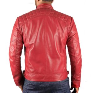 Zafy Leather Men's Red Leather Jacket Genuine Lambskin Slim Fit Biker Jacket - Image 2