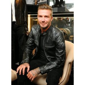 Men's David Beckham Leather Jacket Black Quilted Biker 100% Leather Jacket - Image 1