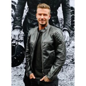 Men's David Beckham Leather Jacket Black Quilted Biker 100% Leather Jacket - Image 2