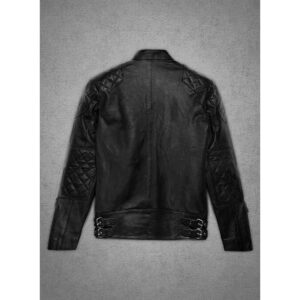 Men's David Beckham Leather Jacket Black Quilted Biker 100% Leather Jacket - Image 4