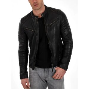Zafy Men's Black 100% Leather Jacket Slim Fit Men's Outwear Biker Jacket - Image 1