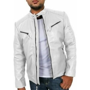Zafy Men's White Soft Leather Jacket Genuine Lambskin Biker Cafe Racer Jacket - Image 1