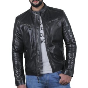 Zafy Men's Black Leather Jacket Slim Fit Outwear Biker Jacket Pure Sheepskin - Image 1